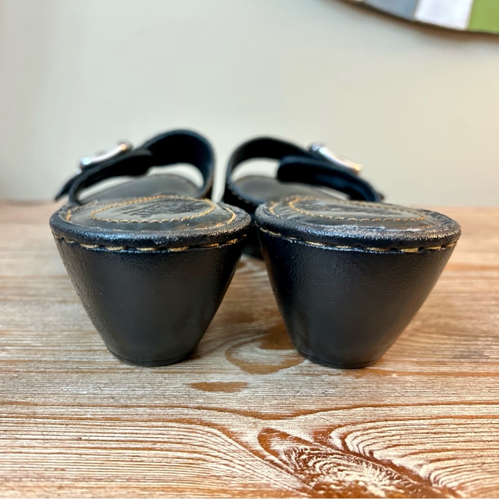 Born Black Leather Wedge Sandals Buckle Upper Sz 7 - Picture 5 of 7